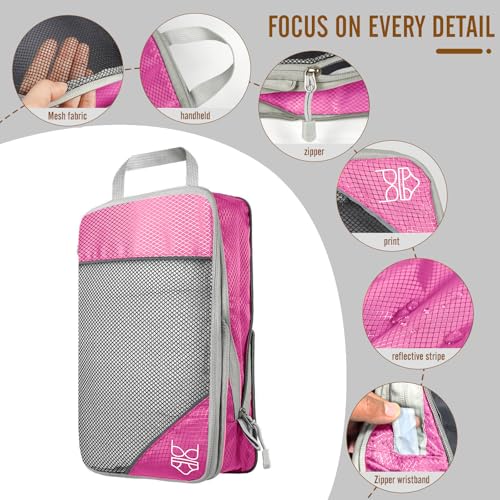 9-Set Packing Cubes with Hanging Bag | 9-Size Combination, Mesh Fabric & Reflective Stripe | Travel Luggage Organizers (Pink) - color: Pink