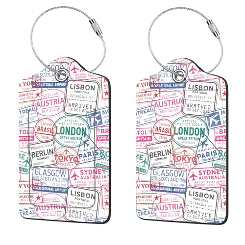 2 Pcs Luggage Tags for Suitcase, Cute Unique PU Leather Travel Bag Tag with Privacy Cover ID Label Address Card and Durable Metal Ring Suitable for Men Women Children Backpack,Stamp Seal - color: Stamp Seal