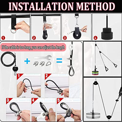 Taeku LAT Pulley System for Home Gym – Strength Training Fitness Equipment Cable Machine for Triceps, Biceps, Back & Shoulder Workouts - color: Cable + Adapter