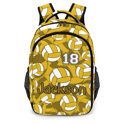Gold Volleyball Pattern Shoulders Backpack Laptop Bag Bookbags Personalized Casual Daypack for Sports Travelling Camping - color: Gold Volleyball Pattern