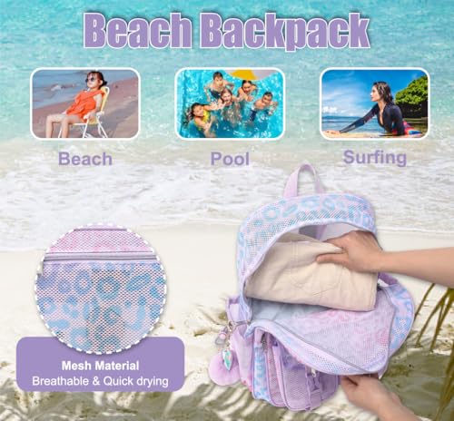 Mesh Backpack for Girls Boys, Heavy Duty Semi-Transparent Mesh Bookbag Womens Mens Mesh Backpacks for School, Sports, Beach, Swimming, Travel Purple Leopard - color: Purple Leopard