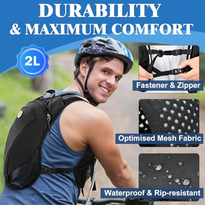 Hydration Backpack with 2L Water Bladder Bag, Lightweight and Breathable Running Vest for Men, Adjustable Chest Straps Water Pack for Cycling Hiking Climbing Outdoor - color: Black