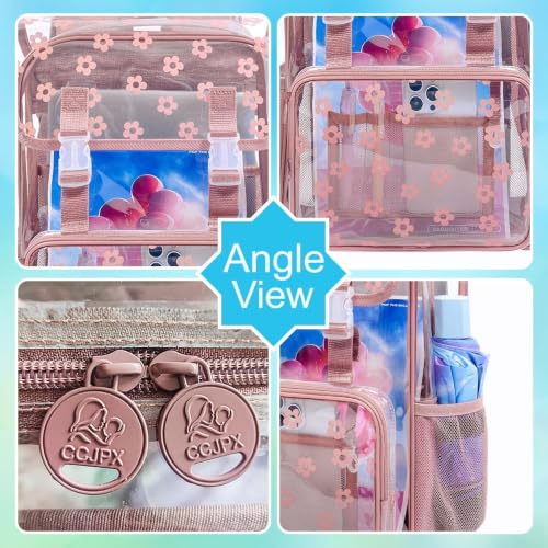 3Pcs Clear Backpack for School, Girls Kids Transparent Bookbag Set, 17" Stadium Approved See Through Backpack with Lunch Box (Pink) - color: Plum Blossom Pink