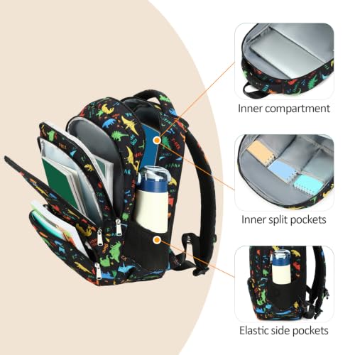 abshoo Lightweight Kids Backpack For Boys Bookbag (Dinosaur Black) | Multi-pocket,Front chest buckle,Reflective strip, Breathable widened strap, Elementary Kindergarten School Bags - color: Dinosaur Black