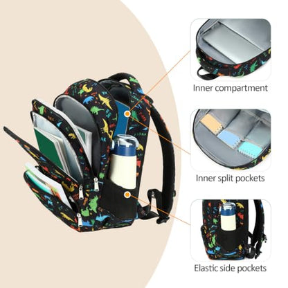 abshoo Lightweight Kids Backpack For Boys Bookbag (Dinosaur Black) | Multi-pocket,Front chest buckle,Reflective strip, Breathable widened strap, Elementary Kindergarten School Bags - color: Dinosaur Black