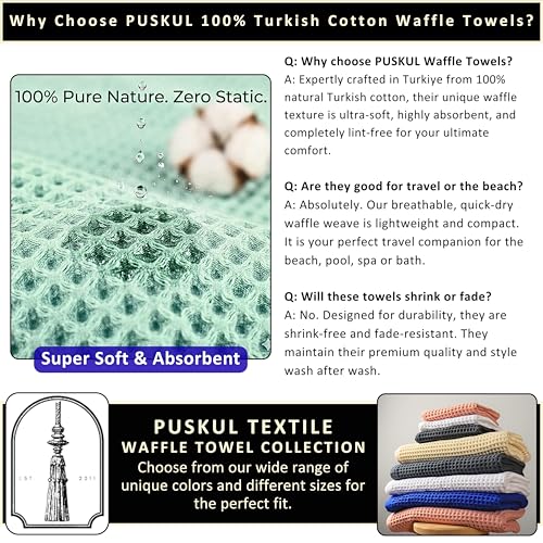 PÜSKÜL 2-Piece White Waffle Bath Towels for Bathroom | Natural 100% Turkish Cotton Towel | Soft Absorbent Quick-Dry Lightweight 32x63 Extra Large Turkish Bath Sheet (White Bath Towels - Pack of 2) - color: White