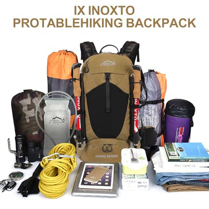 IX INOXTO Hiking Backpack, 26L/40L Waterproof Hiking Daypack with 3L Water Bladder and Rain Cover, Lightweight Travel Camping Backpack for Men Women (Khaki) - color: Khaki