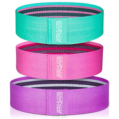 Serious Steel Fitness Hip and Glute Activation Band | Squat & Deadlift Warm-up Band for Hips and Glutes - color: Non-Slip Three Pack (Green-Light, Pink-Medium, Purple-Heavy)