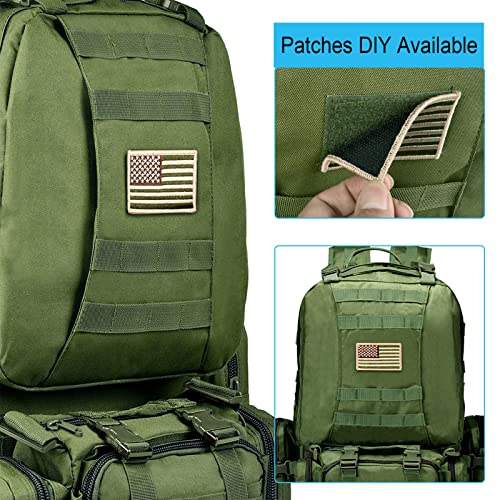 CVLIFE Tactical Backpack Military Army Rucksack 60L Large Assault Pack Detachable Molle Bag, Army Green - color: 06-army Green With Patch