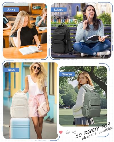School Backpack for Women Men, Water Resistant Backpacks for Girls 15.6 Laptop Multifunction Casual Daypack, Basic College Backpack School Bookbag Mochilas Escolares para Niñas, Black - color: B-black