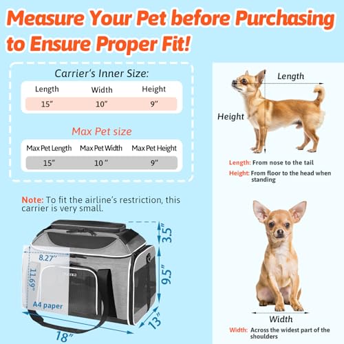 Petskd Top-Expandable Pet Carrier 18x13x9.5 Inches Southwest Airline Approved, Soft-Sided Carrier for Small Cats and Dogs with Locking Safety Zippers and Anti-Scratch Mesh(Grey) - color: Grey, size: 18.0"L x 13.0"W x 9.5"H