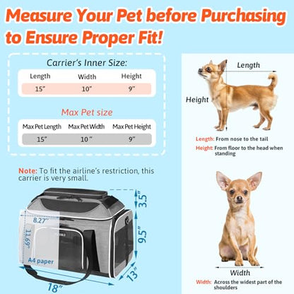 Petskd Top-Expandable Pet Carrier 18x13x9.5 Inches Southwest Airline Approved, Soft-Sided Carrier for Small Cats and Dogs with Locking Safety Zippers and Anti-Scratch Mesh(Grey) - color: Grey, size: 18.0"L x 13.0"W x 9.5"H