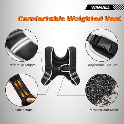 WIN4ALL Weighted Vest Woman, 6lb/8lb/12lb/16lb/20lb, Adjustable Women Weighted Vest for Walking, Strength Training, Running, Fitness, Muscle Building, Black - color: Black, size: 12 LBS