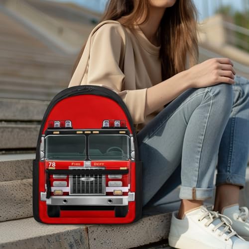 AFPANQZ Cartoon Fire Truck Backpack for Elementary School for Womens Girls Boys Lightweight School Bags Bookbags Daypack Satchel with Front Pocket - color: Fire Truck