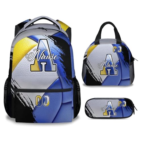 Mercuryelf Volleyball Backpack Set for Girls - Custom Kids School Bookbag with Lunch Box for Athlete Team - color: Blue