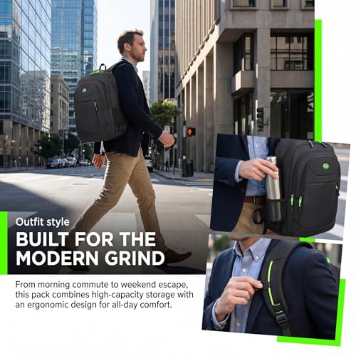 Large Capacity Laptop Backpack for Men and Women Waterproof Business Travel Backpack with Reflective Strips Multiple Compartments Casual Stylish Outdoor Daypack -Green