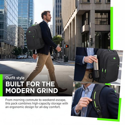 Large Capacity Laptop Backpack for Men and Women Waterproof Business Travel Backpack with Reflective Strips Multiple Compartments Casual Stylish Outdoor Daypack -Green