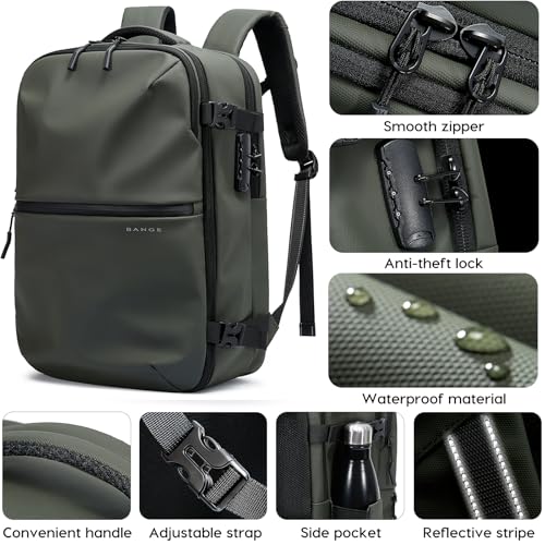 BANGE Travel Backpack with TSA lock version can hold 15.6 inch Laptop suitable Daily Commute and Overnight Flight Approved Anti-theft Bag - color: Green