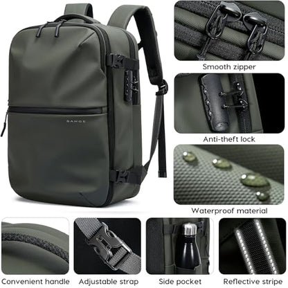 BANGE Travel Backpack with TSA lock version can hold 15.6 inch Laptop suitable Daily Commute and Overnight Flight Approved Anti-theft Bag - color: Green