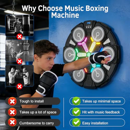 Music Boxing Machine, Wall Mounted Punching Bag with Bluetooth, Boxing Training Workout Equipment with Gloves, Ideal Gift for Kids and Adults, Home, Office and Gym - color: Colorful