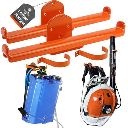 Backpack Leaf Blower Hanger Larger with Tube Hook, 2 Pack Bigger Backpack Sprayer Wall Mount, Heary Duty Chainsaw Wall Mount Rack Accessories Garage Organization Storage - size: 2 Bigger Pack