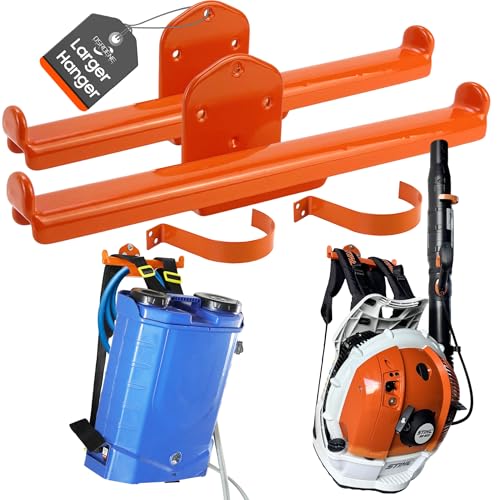 Backpack Leaf Blower Hanger Larger with Tube Hook, 2 Pack Bigger Backpack Sprayer Wall Mount, Heary Duty Chainsaw Wall Mount Rack Accessories Garage Organization Storage - size: 2 Bigger Pack