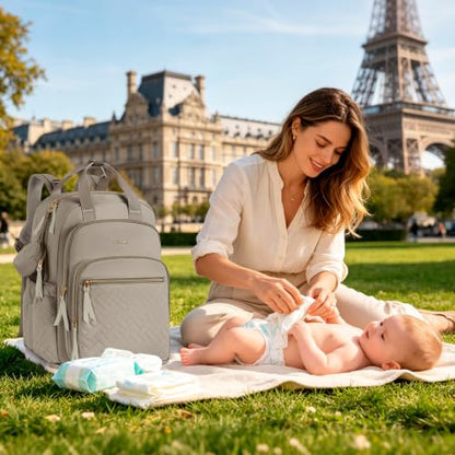 Diaper Bag Backpack, 27L Large Quilted Small Baby Bag with Changing Pad & Pacifier Case, Stroller Hooks, Easy-Access Baby Essential, Maternity Travel Backpack Unisex, Brown - color: Brown, size: Large