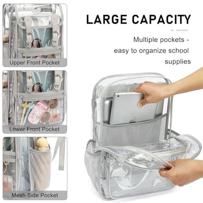 Heavy Duty Clear Backpack Stadium Approved Transparent Backpacks for School College Festival Work Travel (Grey) - color: Grey