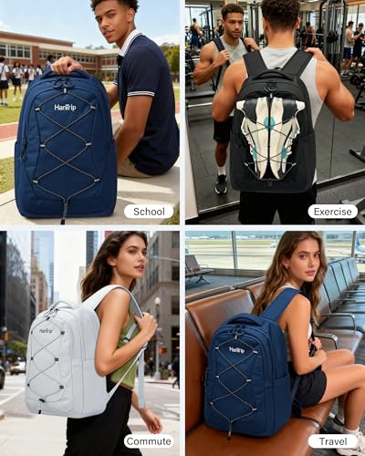 HanTrip Travel Laptop Backpacks for Women Men, Large Work Backpack for Commuter College School Book Bags, Reflective Water Resistant Backpack with Luggage Strap Water Bottle Pocket Chest Strap, Black - color: Black-2