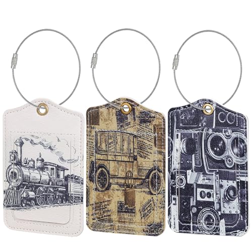 Fishent Luggage Tag, 3 Pack Travel Cruise Luggage Tags for Suitcases, Cute Suitcase Tags Identifiers Bag Tags with Privacy Flap, Baggage Name Tag for Women Men Luggage Backpack Handbag School Bag - color: J_retro Style