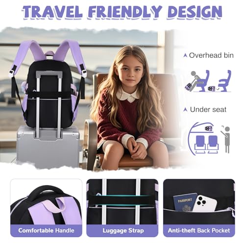 Girls Backpack, Lightweight Kids Backpack Kawaii School Backpacks Bookbag for Primary Elementary School,Age 6-14 years,Green Match Purple(Luggage Strap Ver) - color: 1pc-black & Purple(luggage Strap Ver)