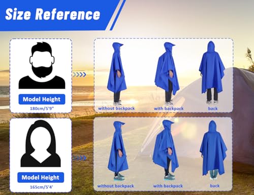 TOMSHOO Multifunctional Raincoat with Hood Hiking Cycling Rain Cover Lightweight Poncho Rain Coat Outdoor Camping Tent Mat - color: Blue