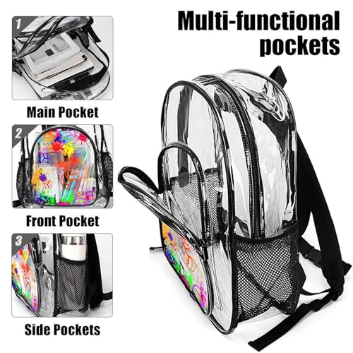 Volleyball Clear Backpack Heavy Duty for Girls Kids Boys Women | Large Cool PVC Volleyball Theme Printing Transparent Backpacks for Schools Stadium Concerts Work - Clear/Black - color: Volleyball Clear Backpack 1 Black With Front Pocket