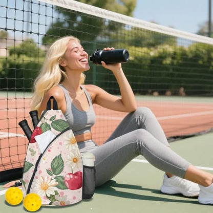 Pickleball Bag for Women Men Adjustable Crossbody Sling Backpack Hold Pickleball Paddle Water Bottle - color: Multicolor 17