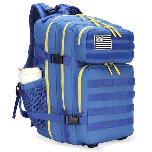Military 45L Tactical Assault Backpack 3 day assault pack with Molle Waterproof backpack Rucksack for Tactical Backpacks - color: Blueyellow