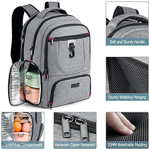 BIKROD Lunch Backpack, Insulated Cooler Lunch Bag Backpack, Large Travel 17.3 Laptop Back Pack Sturdy Computer College School Bookbag for Women Men for Men Women Work Hiking Picnic - color: Grey