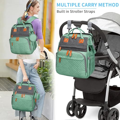 KABAQOO Diaper Bag Backpack with Detachable Changing Station, Large Capacity Baby Diaper Bags for Boys & Girls, Baby Registry Search Stuff & Shower Gifts, Newborn Essentials Must Haves, Green Grey - color: Green Grey