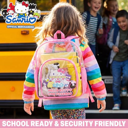 Get Trend Hello Kitty Sanrio Girls Clear Backpack, 17 inch Transparent School Bookbag, See Through Travel Bag with Straps, Kawaii Gifts for Girls (Pink Hello Kitty) - color: Pink Hello Kitty
