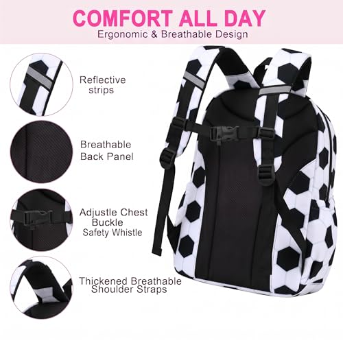 3PCS Kids Backpack Set, School Backpack with Lunch Bag & Pencil Case, Lightweight Waterproof Bookbag for Kids (Black soccer) - color: Black Soccer