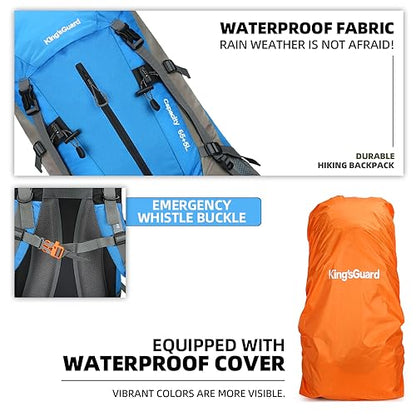 70L Camping Hiking Backpack with Rain Cover Waterproof Backpacking Backpack for Hiking Treeking Climbing Outdoor - color: Blue