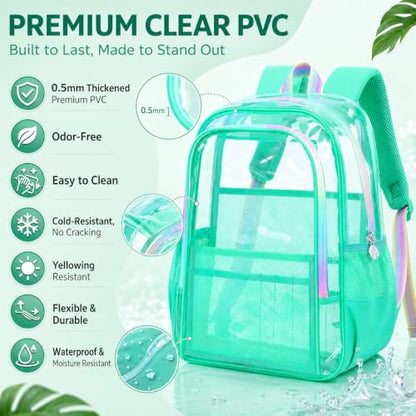 gxtvo Clear Backpack, Heavy Duty Transparent Bookbag, See Through Backpacks for Women Men | Heavy Duty - color: Chic Green Clear Backpack