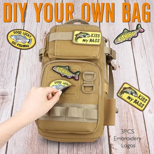 Dovesun Small Fishing Backpack with Tackle Boxes Fishing Sling Bag DIY Embroidery Patches Tackle Bag Gift for Men Khaki - color: A: Fishing Tackle Backpack(khaki)
