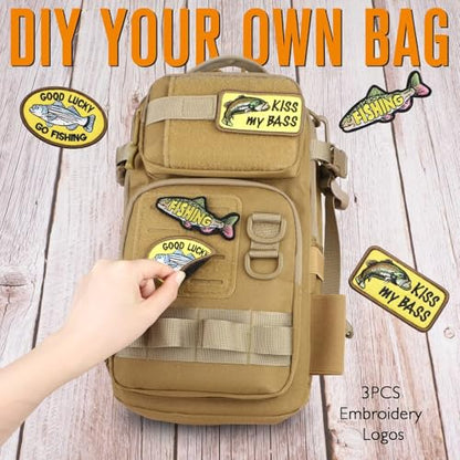 Dovesun Small Fishing Backpack with Tackle Boxes Fishing Sling Bag DIY Embroidery Patches Tackle Bag Gift for Men Khaki - color: A: Fishing Tackle Backpack(khaki)