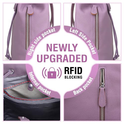 BOYATU Women’s Full-Grain Leather Backpack Purse, Minimal Structured Design, Work Commuter & City Travel, Compact Everyday Essentials, Fashion RFID Pocket Bag ((Purple) - color: Purple