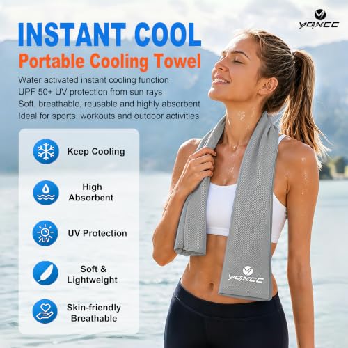 YQXCC 4 Pack Cooling Towels (47"x12"), Ice Cool Neck Towel, Soft Breathable Microfiber for Yoga, Golf, Gym, Running, Camping & Hot Weather - color: Light Gray 4 Packs