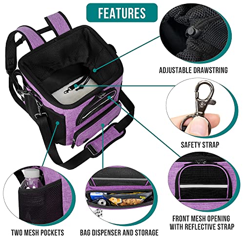 PetAmi Dog Bike Basket, Soft-Sided Ventilated Dog Bike Carrier Backpack, Pet Bicycle Basket for Bike Handlebar, Small Medium Puppy Cat Kitten Car Booster Seat with Safety Strap, Max 18 lbs, Purple - color: Purple