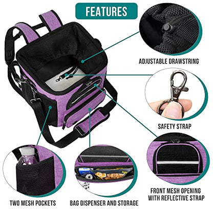 PetAmi Dog Bike Basket, Soft-Sided Ventilated Dog Bike Carrier Backpack, Pet Bicycle Basket for Bike Handlebar, Small Medium Puppy Cat Kitten Car Booster Seat with Safety Strap, Max 18 lbs, Purple - color: Purple