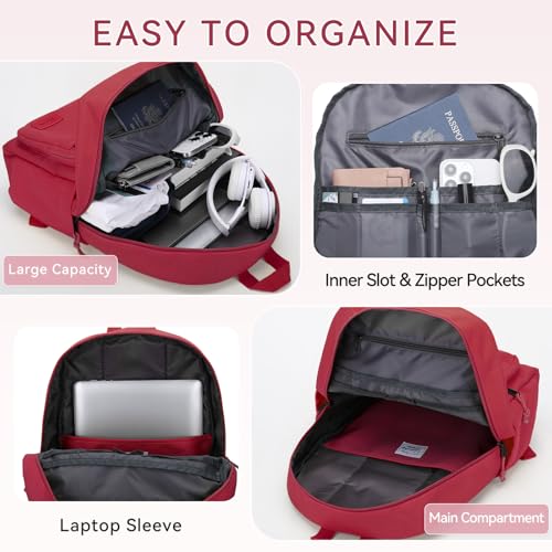 VASCHY School Backpacks, Lightweight Bookbag Schoolbag for Girls Casual Basic Simple Daypack for Women Red - color: Red