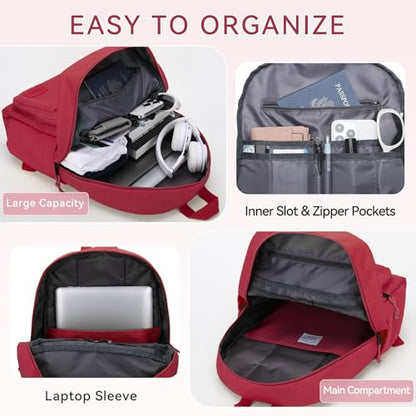 VASCHY School Backpacks, Lightweight Bookbag Schoolbag for Girls Casual Basic Simple Daypack for Women Red - color: Red