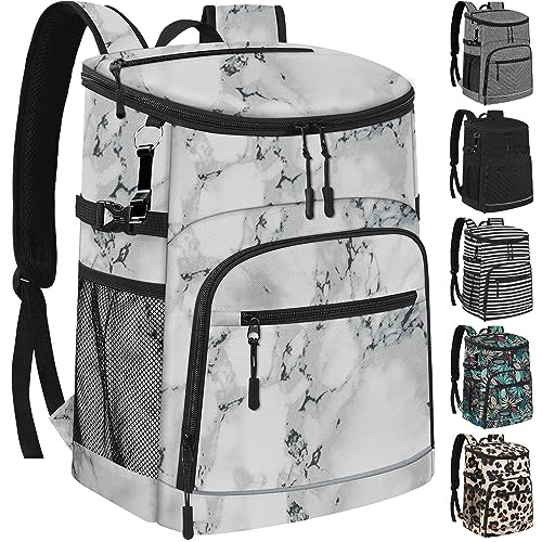 Cooler Backpack Insulated Leakproof Waterproof Backpack Cooler Bag 30/45 Cans, Large Capacity Lightweight Travel Camping Beach Backpack Cooler Ice Chest for Men and Women - color: marble, size: 30 Cans